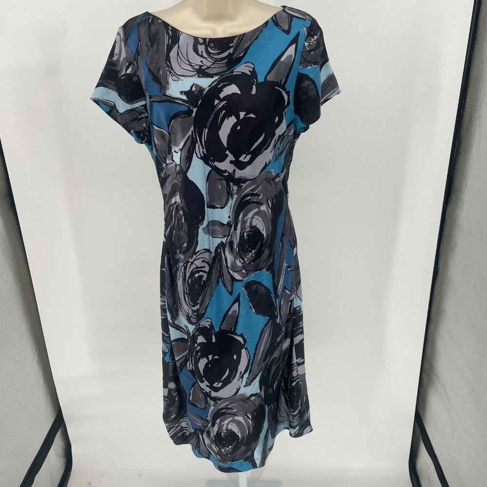 Pendleton Womens Dress Silk Size 8 Black Blue Short Sleeve Abstract Floral Rose - Picture 1 of 12